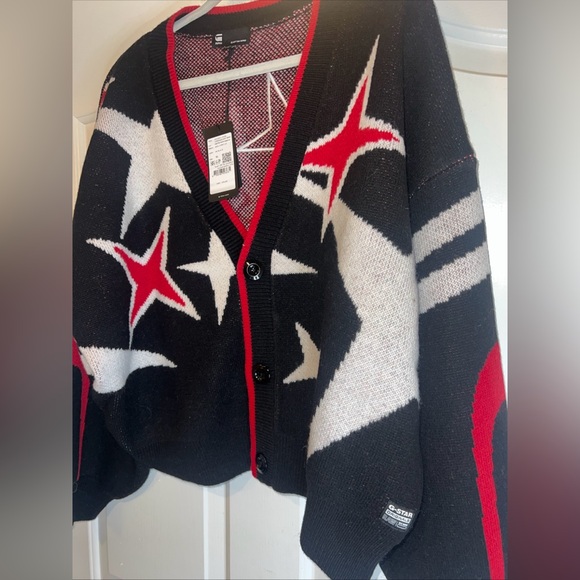 G-STAR RAW Wool Blend Loose Knitted Cardigan Sweater W/Stars Women’s Size XL NWT - Picture 7 of 15